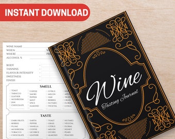 BEST VALUE! Wine Tasting Journal - Instant Download - Wine Lovers Journal, Record For Your Wines W/ Ratings, Impressions, Notes, Great Gift