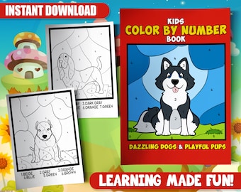 BEST VALUE 30 Puppy Color by Number Coloring Pages - Instant Download Dog Color by Number Coloring Book for Kids Adults Gift for Dog Lover