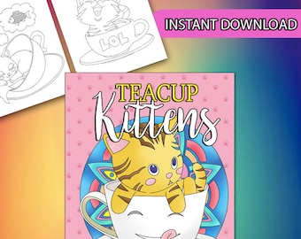 BEST VALUE 35 Cute Cat Coloring Pages with Teacup Kittens Instant Download Coloring Book for Kids Adults Kawaii Animal Coloring Pages Cute