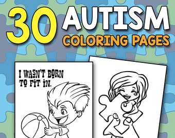 MEJOR VALOR Libro para colorear sobre autismo para niñas, niños y niños autistas - Conciencia sobre el autismo 30 páginas para colorear imprimibles para niños Descarga instantánea