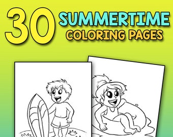 30 Summertime Coloring Pages: Instant Download Summer Coloring Book For Kids With Beach, Sand Castle Summer Vacation Relaxing Coloring Book