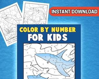 BEST VALUE 60 Coloring Pages - Color By Number Coloring Book For Kids Shark Coloring Pages Instant Download Activity Book for Kids Boys Girl