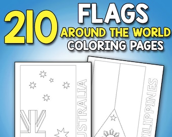 Flags Around the World Coloring Book Educational Geography Coloring Activity Book for Kids Adults and Teachers to Learn Every Country Flags