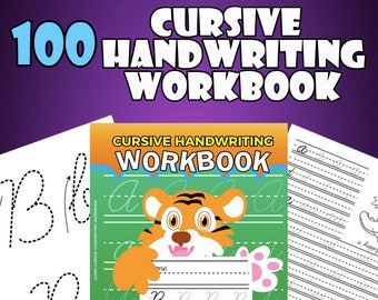 100 Pages of Practice Cursive Handwriting Workbook Printable Worksheets for Cursive Practice - Instant Download Book Activity Kids