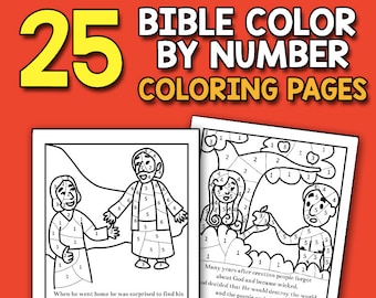 BEST VALUE Bible Color by Number Printable 25 Bible Coloring Pages for Christians Instant Download Activity Book Bible Verse Church Activity
