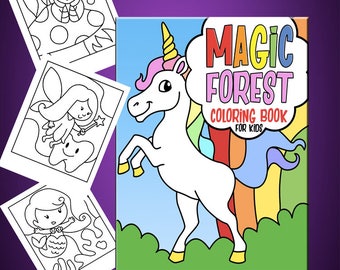 BEST VALUE | Magic Forest Coloring Book with Fantasy Mermaid, Unicorn Coloring Pages Instant Download Coloring Book for Kids Toddlers Girls