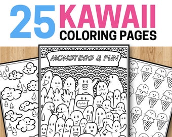 25 Kawaii Coloring Pages - Kawaii Coloring Book for Kids, Teens and Adults Cute Coloring Book Printable Art PDF Coloring Book for Girls