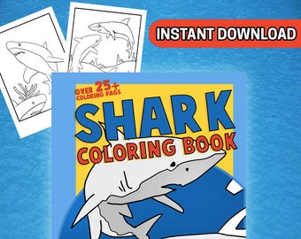 25 Shark Coloring Pages for Boys, Girls, Ocean Lovers - Instant Download Coloring Book for Kids Activity Book Shark Birthday Party PDF