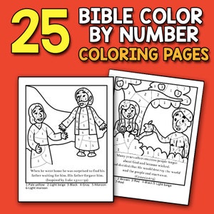 BEST VALUE Bible Color by Number Printable 25 Bible Coloring Pages for Christians Instant Download Activity Book Bible Verse Church Activity