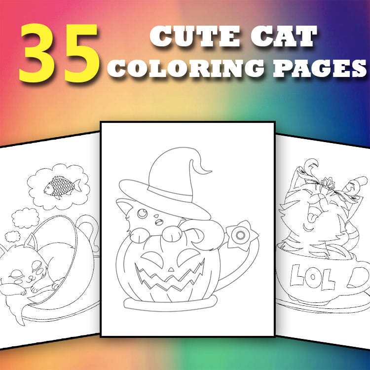 BEST VALUE 35 Cute Cat Coloring Pages with Teacup Kittens | Etsy