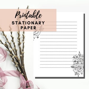 MEJOR VALOR 1 Papel de papelería en blanco y negro imprimible - Descarga instantánea de letras forradas, plantilla de escritura, papelería floral, diseño minimalista floral