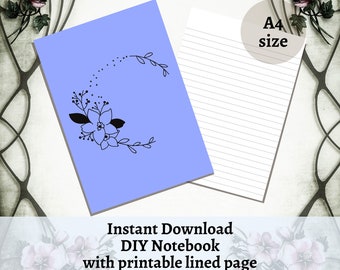 BEST VALUE 1 Printable Notebook Cover Blue Floral Style - Instant Download Pastel Colors, Lined Page, Personal Diary, Devotion, School