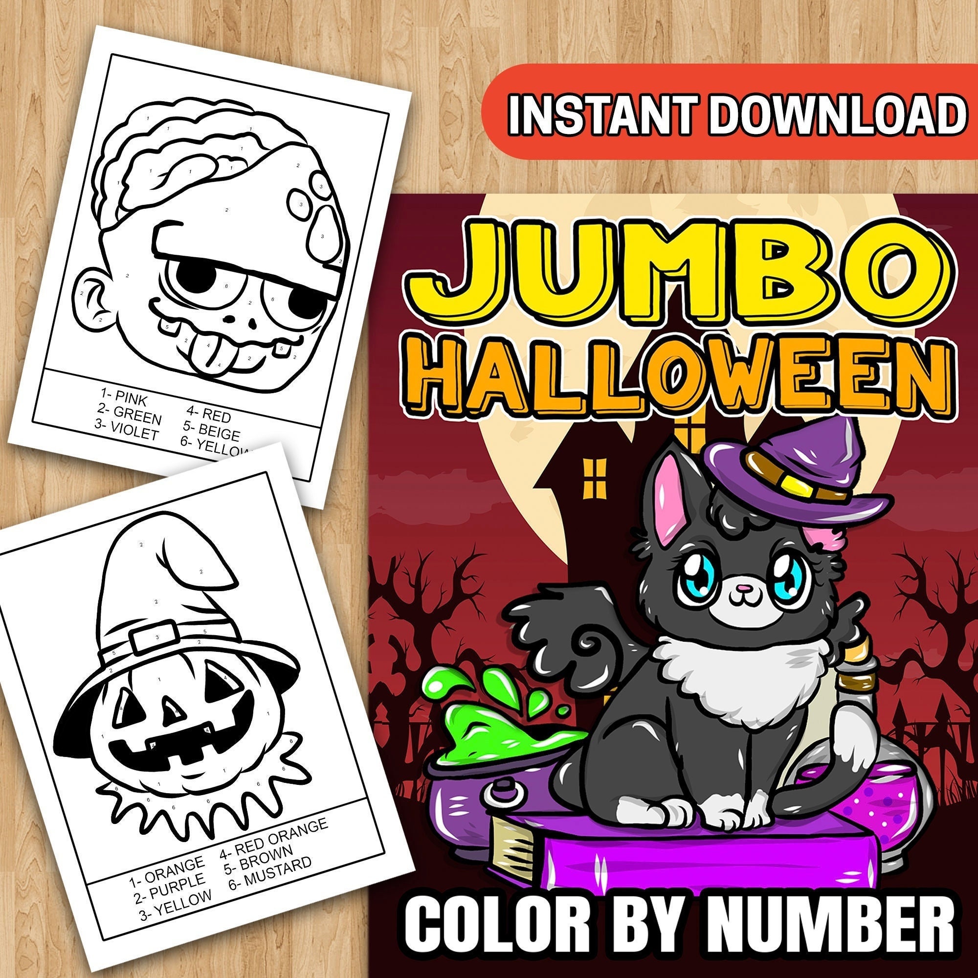 BEST VALUE Jumbo Halloween Color by Number Pages Instant - Etsy