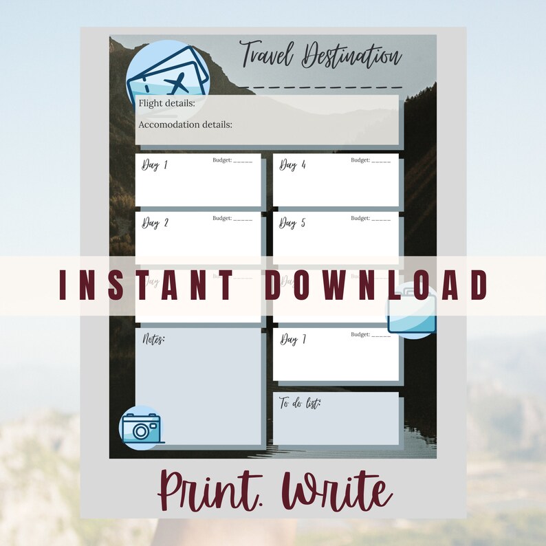 BEST VALUE Travel Itinerary Template Instant Download Travel Info Page