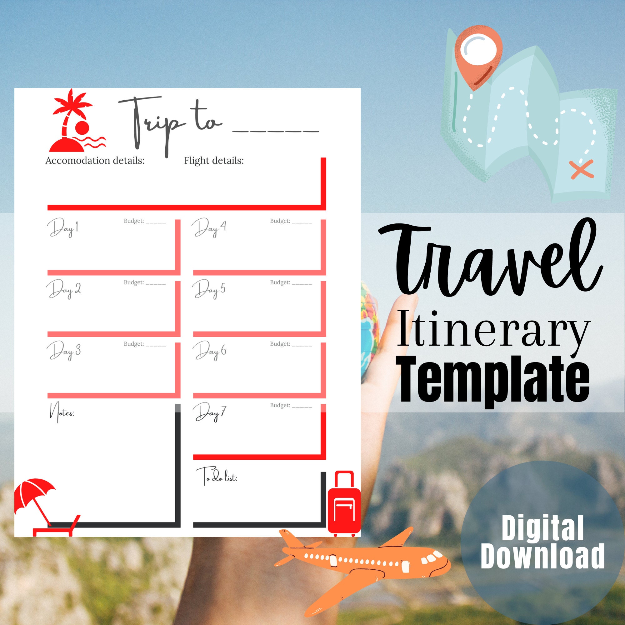 BEST VALUE Travel Itinerary Template Instant Download Travel Info Page