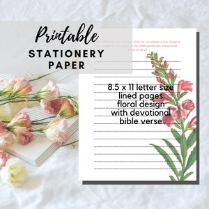 Papel de papelería imprimible MEJOR VALOR / Salmo 37:23-24 - Página devocional de descarga instantánea, diseño floral con versículo bíblico, papel para escribir