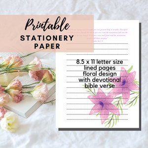 Papel de papelería imprimible de MEJOR VALOR / Salmo 46:1-3 - Página de carta devocional de descarga instantánea, fondo de flores con escritura bíblica