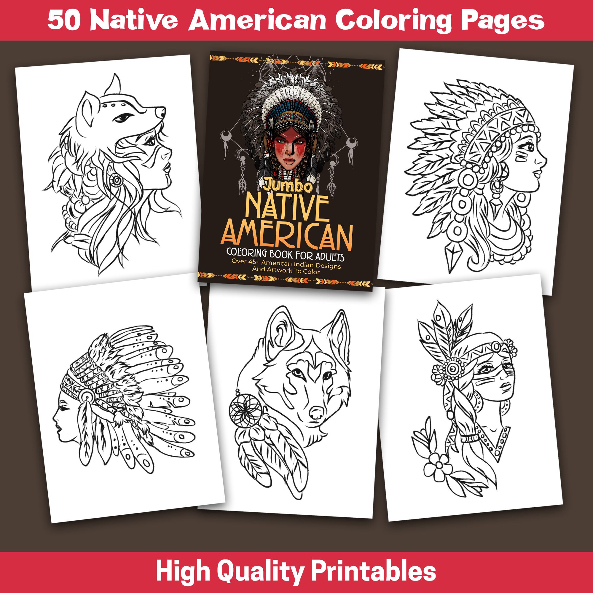 BEST VALUE - 50 Native American Coloring Pages - Instant Download Jumbo ...