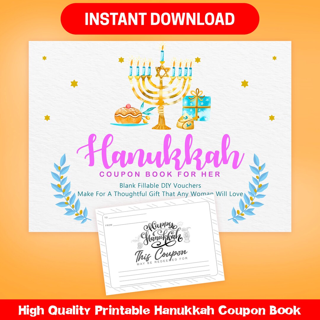 BEST VALUE 30 Hanukkah Coupon Book for Her - Instant Download Blank ...