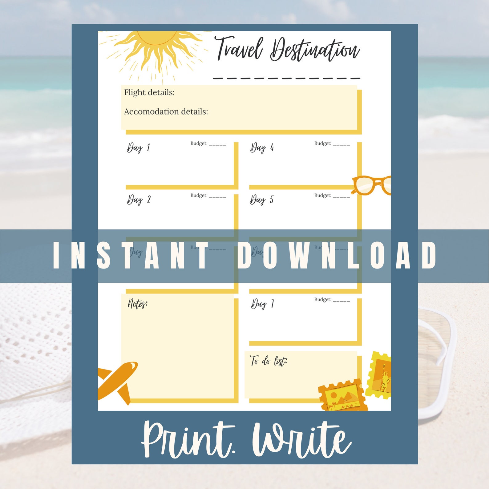 BEST VALUE Travel Itinerary Template Instant Download Travel Info Page