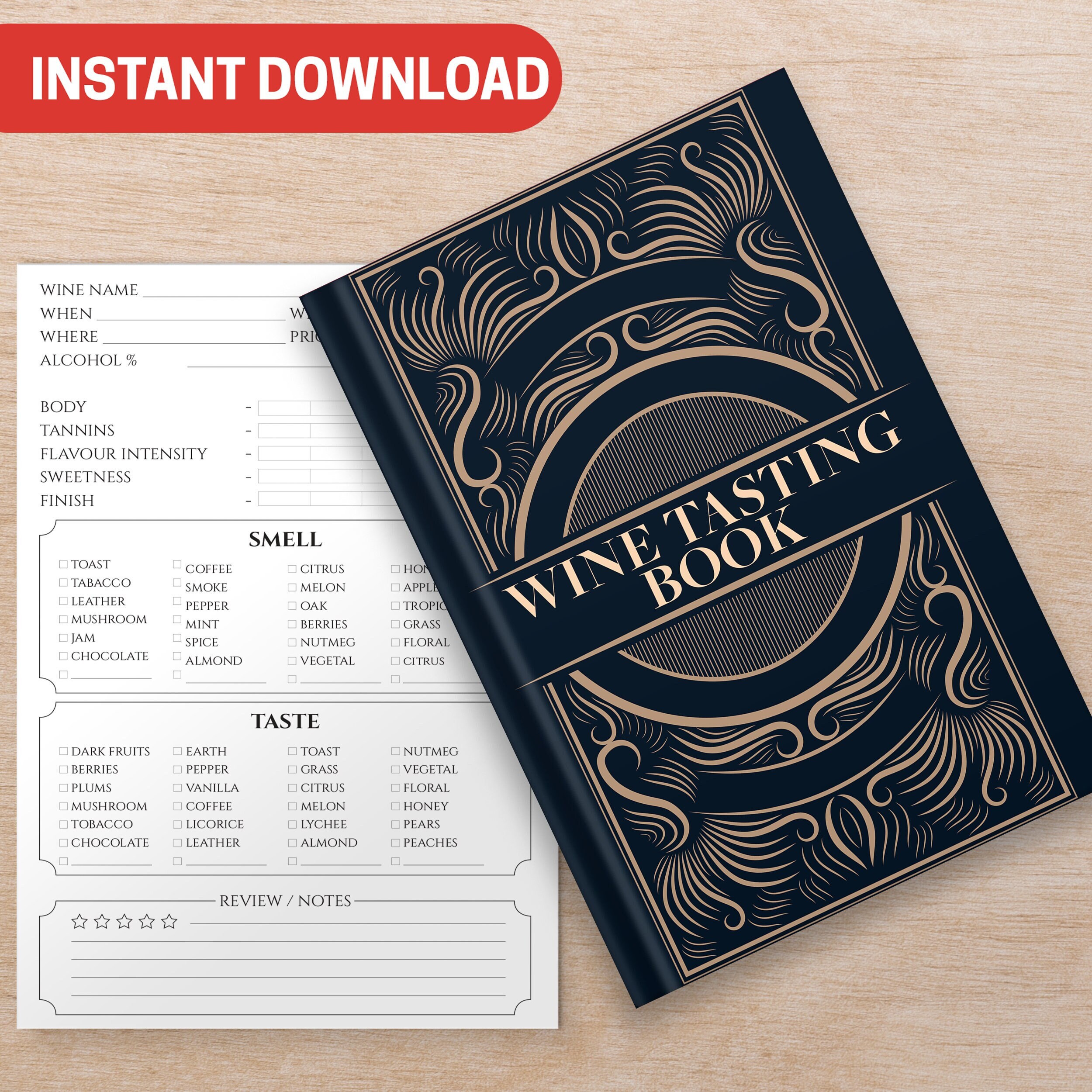 BEST VALUE Wine Tasting Book Instant Download Wine Lovers Journal, Record for Your Wines W