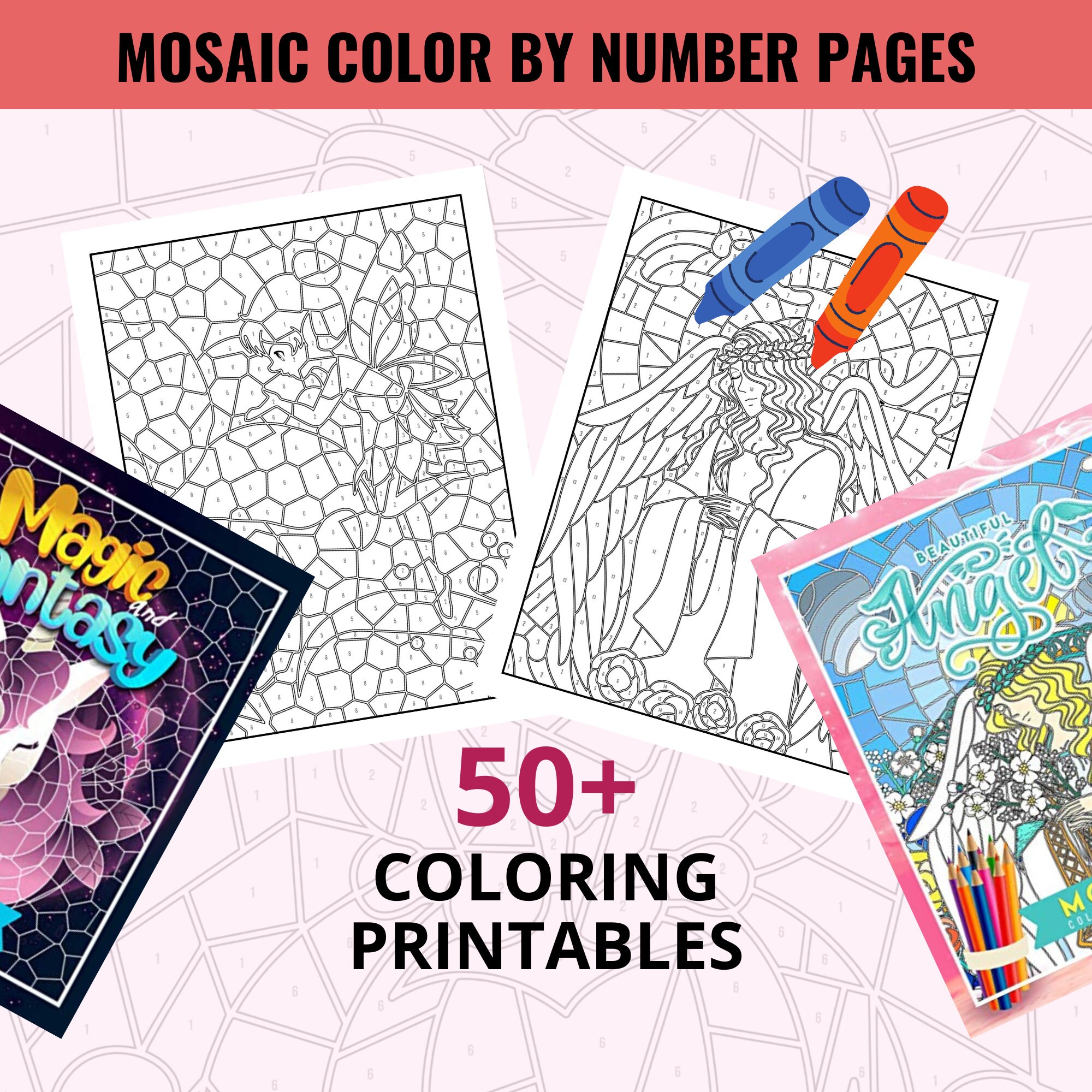 BEST VALUE 2 in 1 Mosaic Color by Number Book Instant Etsy