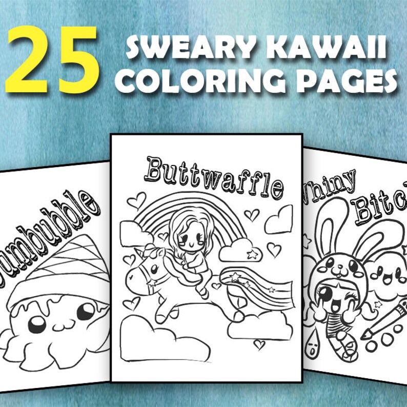 Download 25 Sweary Kawaii Coloring Pages PDF Instant Download Swear ...