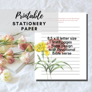 Papel de papelería imprimible de MEJOR VALOR / 1 Juan 4:4 - Página devocional de descarga instantánea, diseño de flores con versículo bíblico, papel para escribir cartas