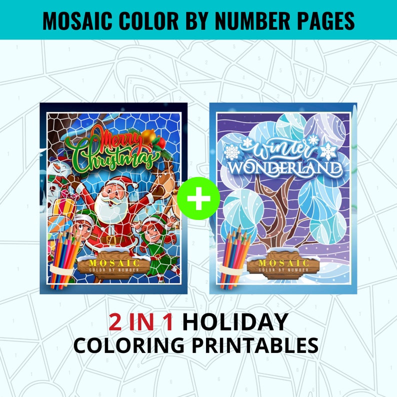 BEST VALUE 2 in 1 Mosaic Color by Number Book Instant Download Mosaic