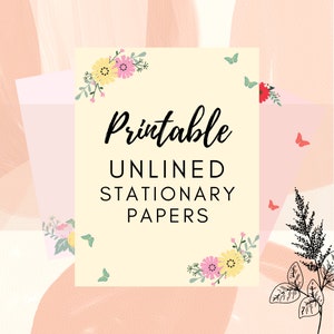 BEST VALUE 6 Printable Flower Stationary Paper - Instant Download Unlined US Letter Writing Template, Colored Floral Design, Digital Print
