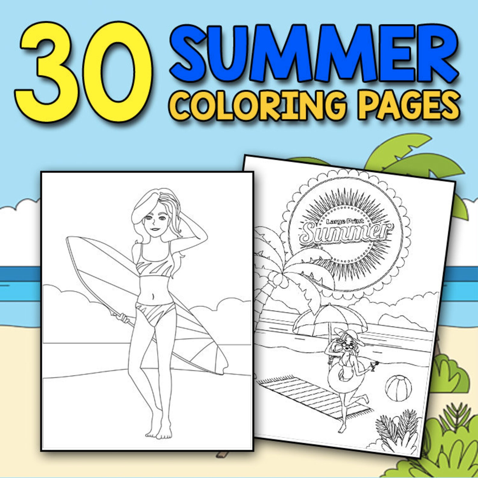 Large Print Summer Coloring Book: Relax Unwind and Relieve - Etsy
