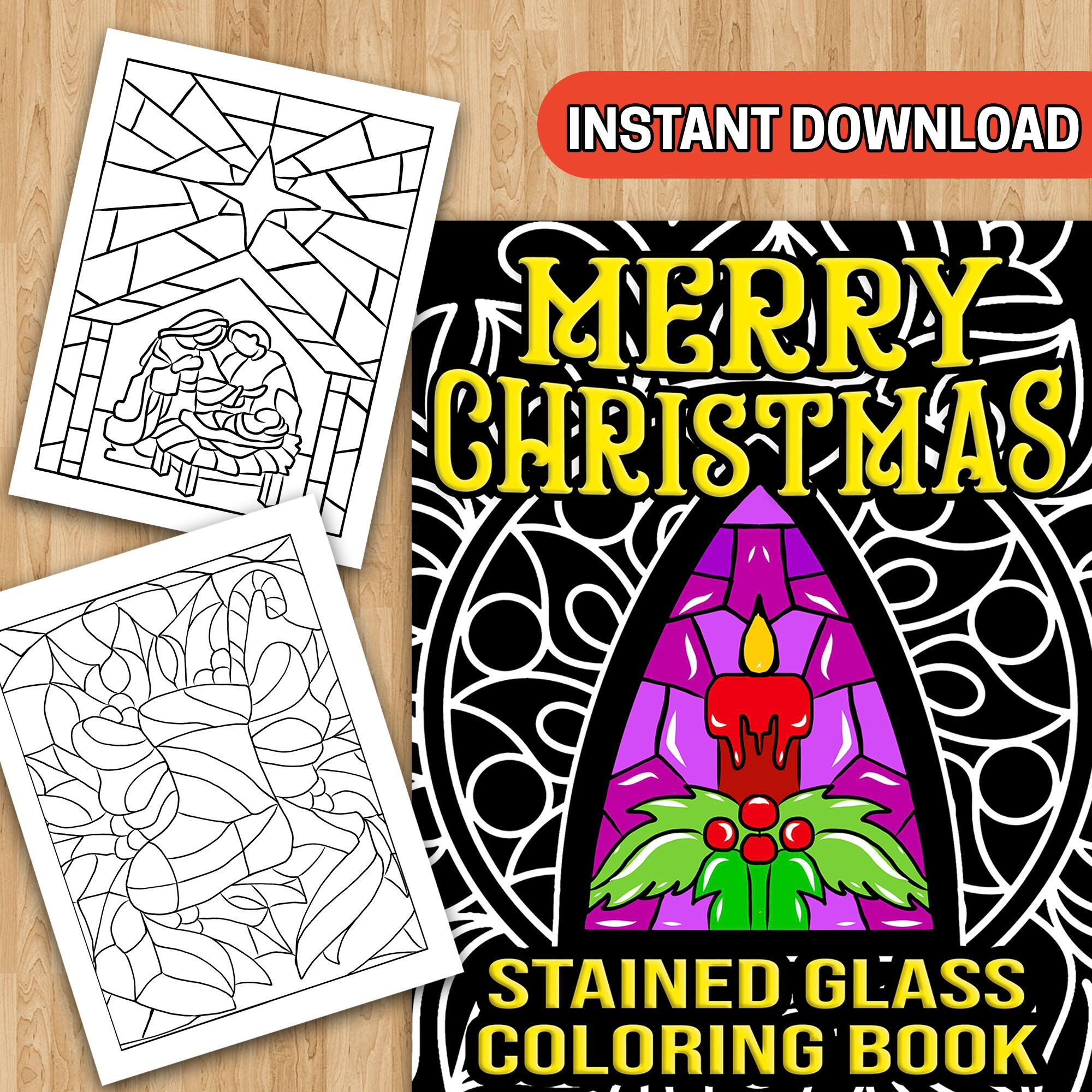 best-value-merry-christmas-stained-glass-coloring-book-instant-download-festive-xmas-designs-with-angels-snowman-ornaments-and-more-etsy