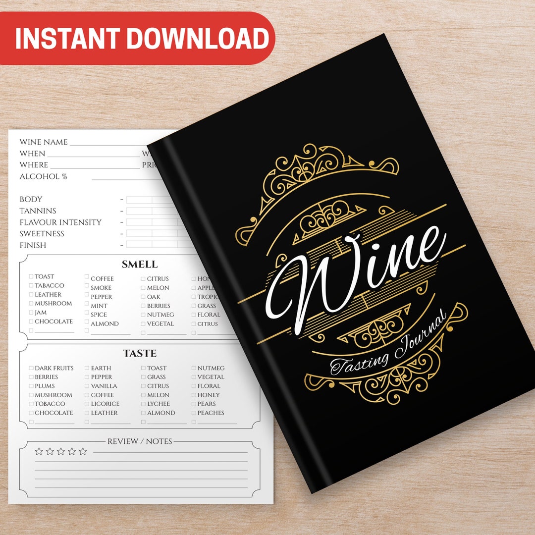 BEST VALUE Wine Tasting Journal Instant Download Wine Diary, Record for