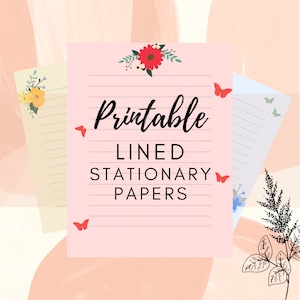 BEST VALUE 6 Printable Flower Stationary Paper - Instant Download Lined US Letter Writing Template, Colored Floral Design, Digital Download