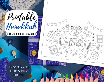 BEST VALUE Hanukkah Greetings Coloring Page -Instant Download DIY Chanukah Cards, Hanukkah Party Invitations, Coloring Card Jewish Gift