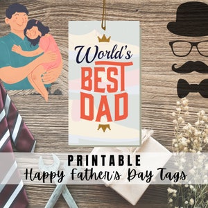 ¡MEJOR VALOR! Etiquetas del Día del Padre Feliz Imprimibles - Descarga Instantánea - Etiqueta de Regalo del Día del Padre, Etiquetas de Saludo para Papá, Papá, Abuelo, Padrastro