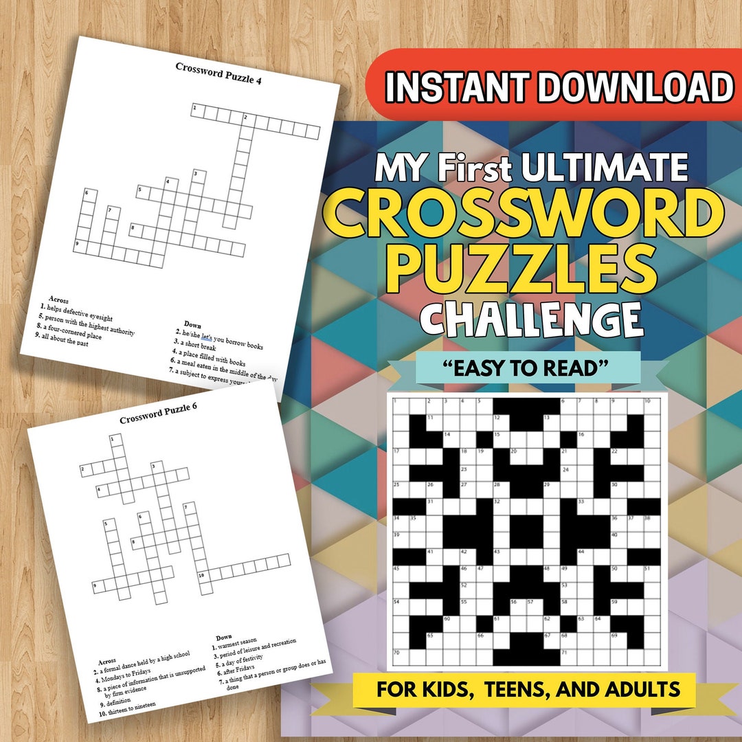 25 Crossword Puzzles Pages Instant Download My First Etsy