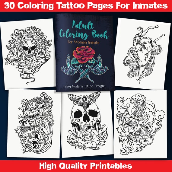 BEST VALUE Adult Coloring Book for Women Inmate Instant Download Sexy  Modern Tattoo Designs With Sugar Skulls, Animals, Roses, and More 