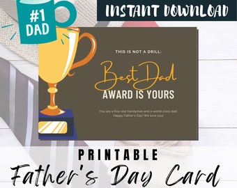 BEST VALUE! Printable Happy Father's Day Card - Instant Download Father's Day Greeting Cards Ideal Gift For Papa, Dad, Grandfather, Step Dad