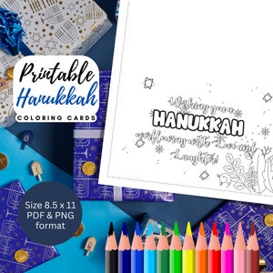 MEILLEURE VALEUR Hanukkah Greetings Coloring Page -Téléchargement instantané DIY Hanukkah Cards, Hanukkah Party Invitations, Coloring Card Jewish Gift