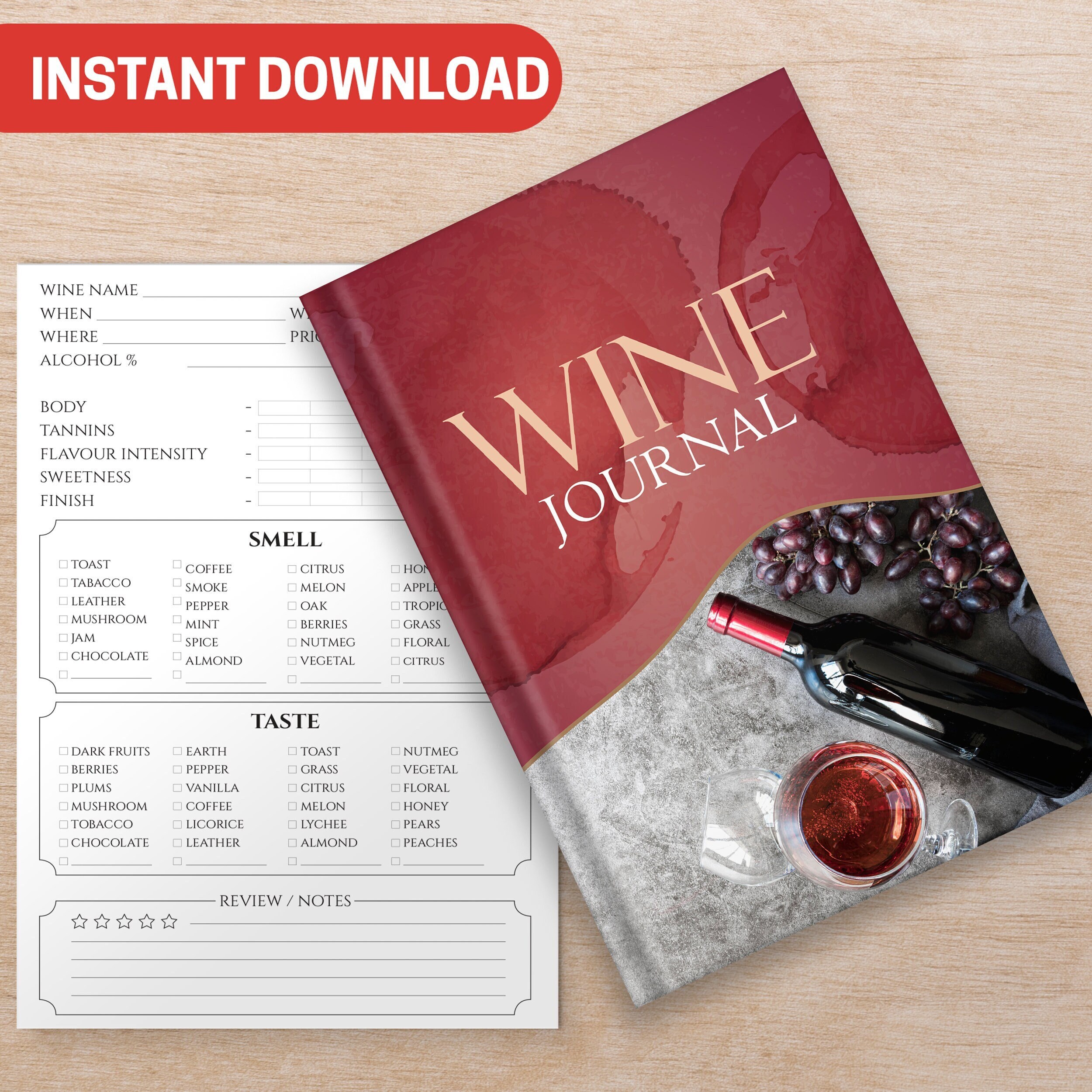 BEST VALUE Wine Journal Instant Download Wine Lovers Etsy