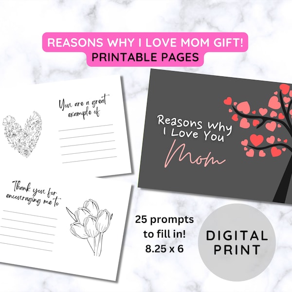 BEST VALUE Reasons Why I Love You, Mom Printable - Instant Download Prompted Fill In The Blank Pages, Personalized Messages For Mothers, Mom