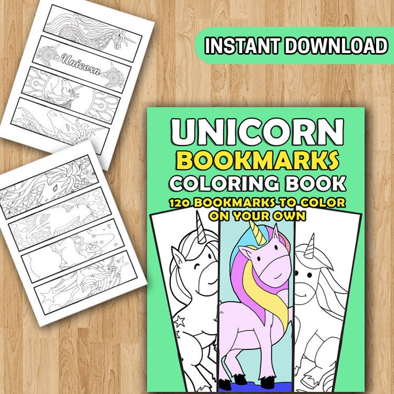 best value 120 unicorn bookmarks coloring pages diy unicorn etsy