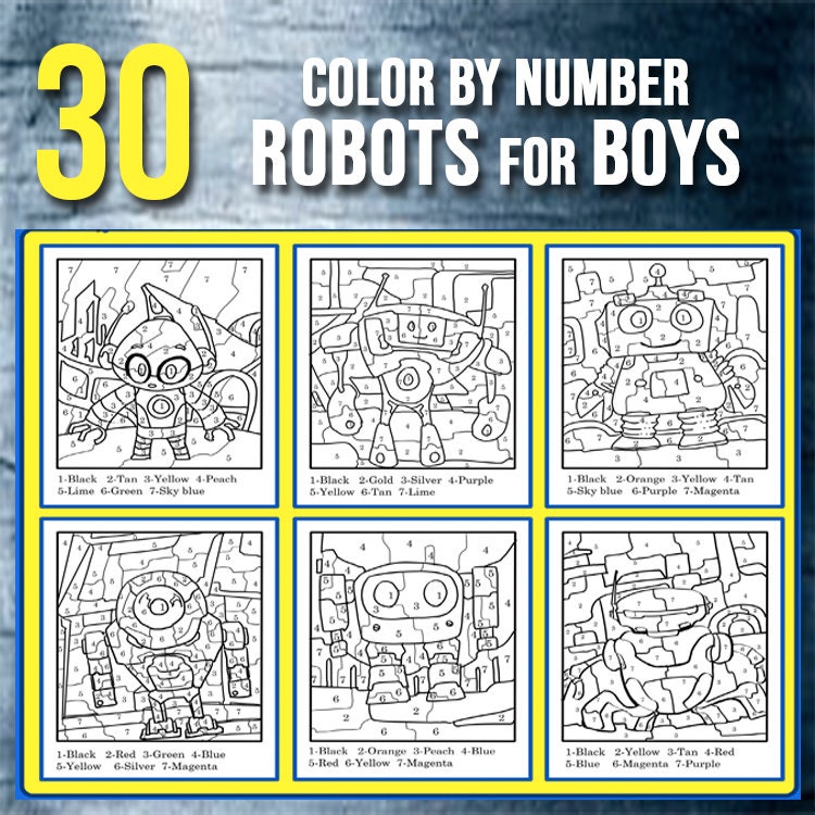 Download Best Value 30 Color By Number Robot Coloring Pages Instant Etsy