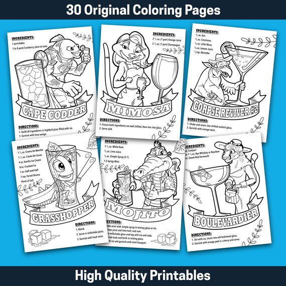 Best Value Animal Bartender Coloring Book Cocktail Recipes Etsy