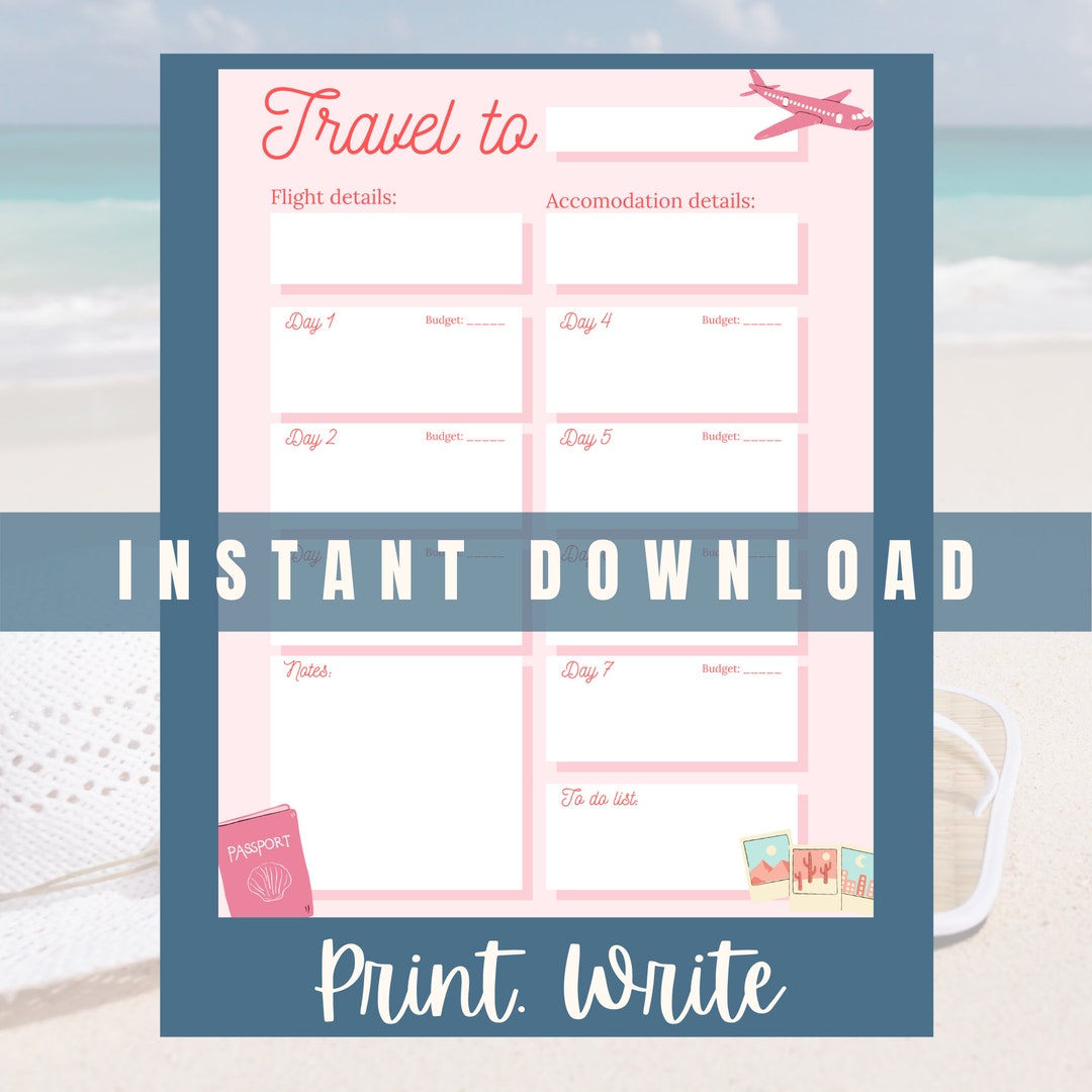 BEST VALUE Travel Itinerary Template Instant Download Travel Info Page