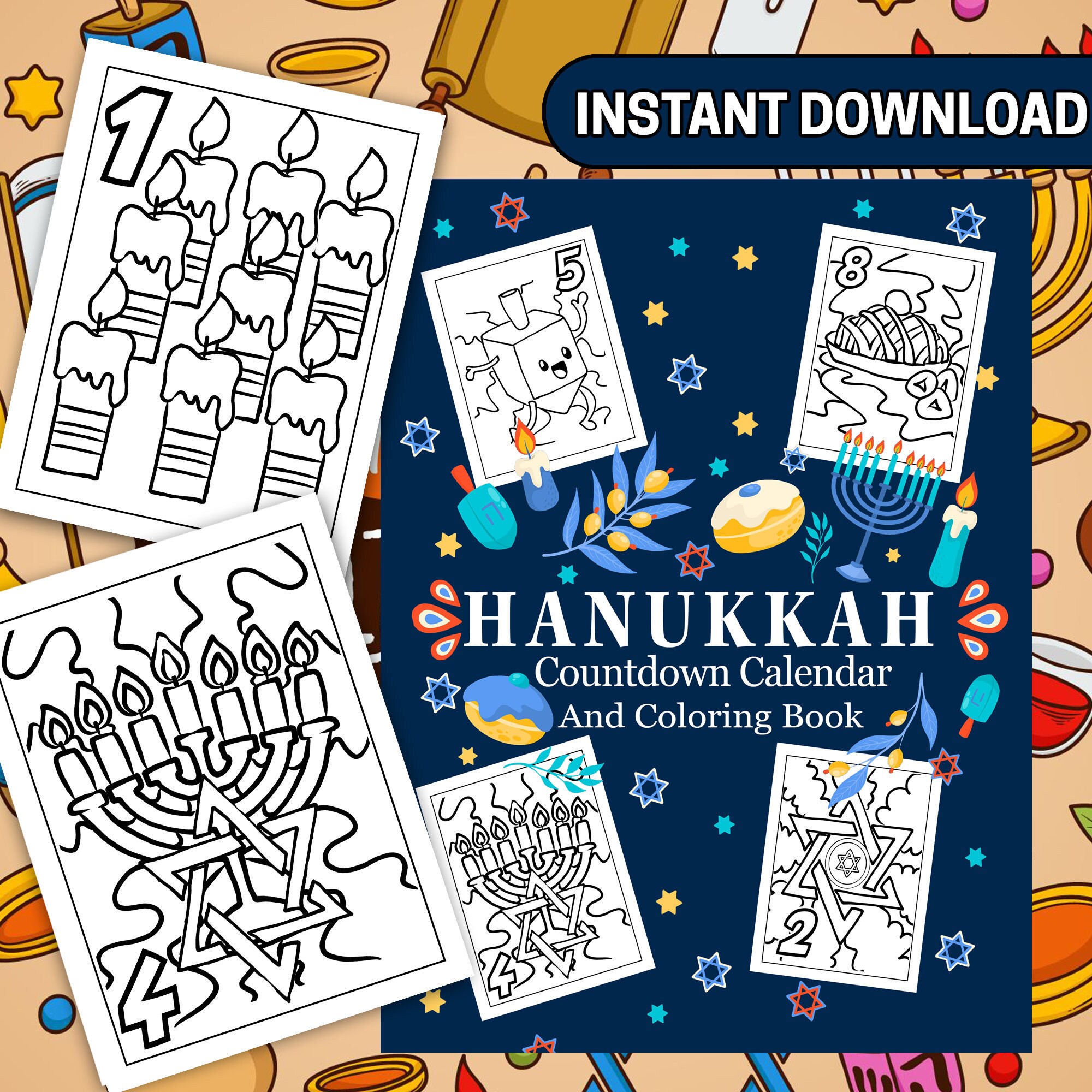 BEST VALUE 8 Hanukkah Countdown Calendar and Coloring Book Instant Download  Coloring Pages Festive Hanukkah Holiday Activity Book for Kids - Etsy