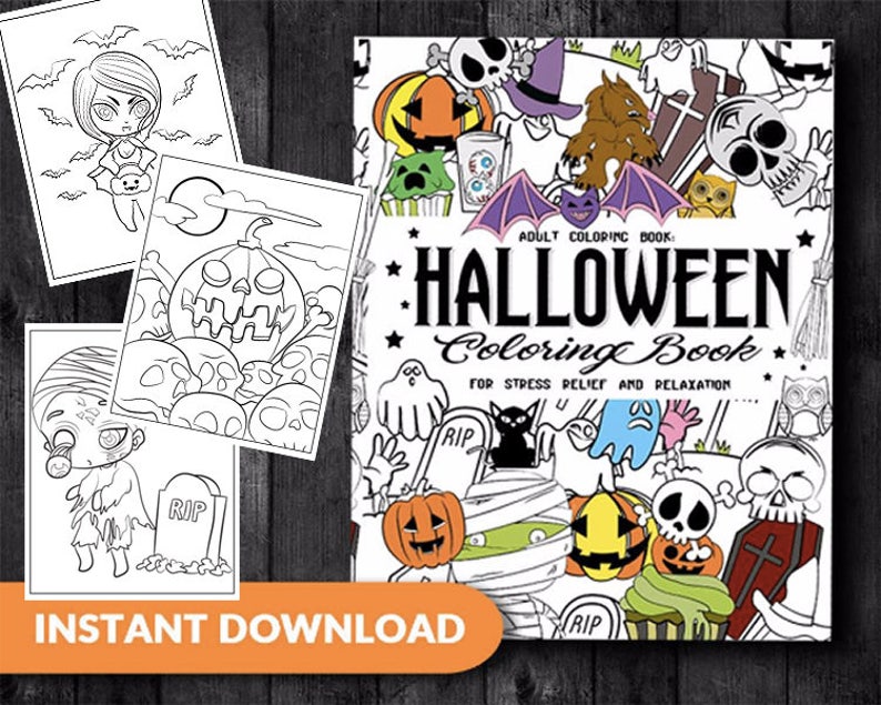 INSTANT DOWNLOAD Cute Printable Coloring Pages Halloween Etsy Instant download cute printable coloring pages halloween etsy