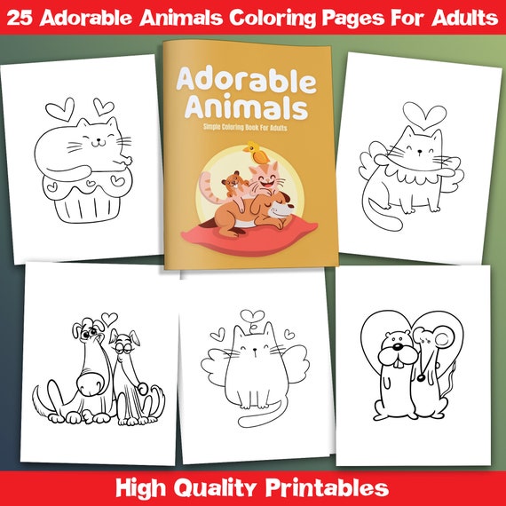 BEST VALUE Adorable Animals Simple Coloring Book for Adults Instant  Download Large Print Pages to Color for Seniors, Dementia, Alzheimer's 