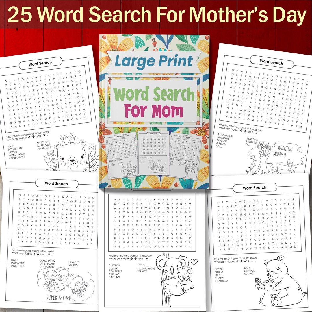 BEST VALUE Large Print Word Search for Mom Instant Download Challenging